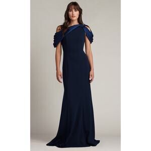 Tadashi Shoji Carlene Asymmetrical Sheath Shoulder Drape Gown Size 16 NWT